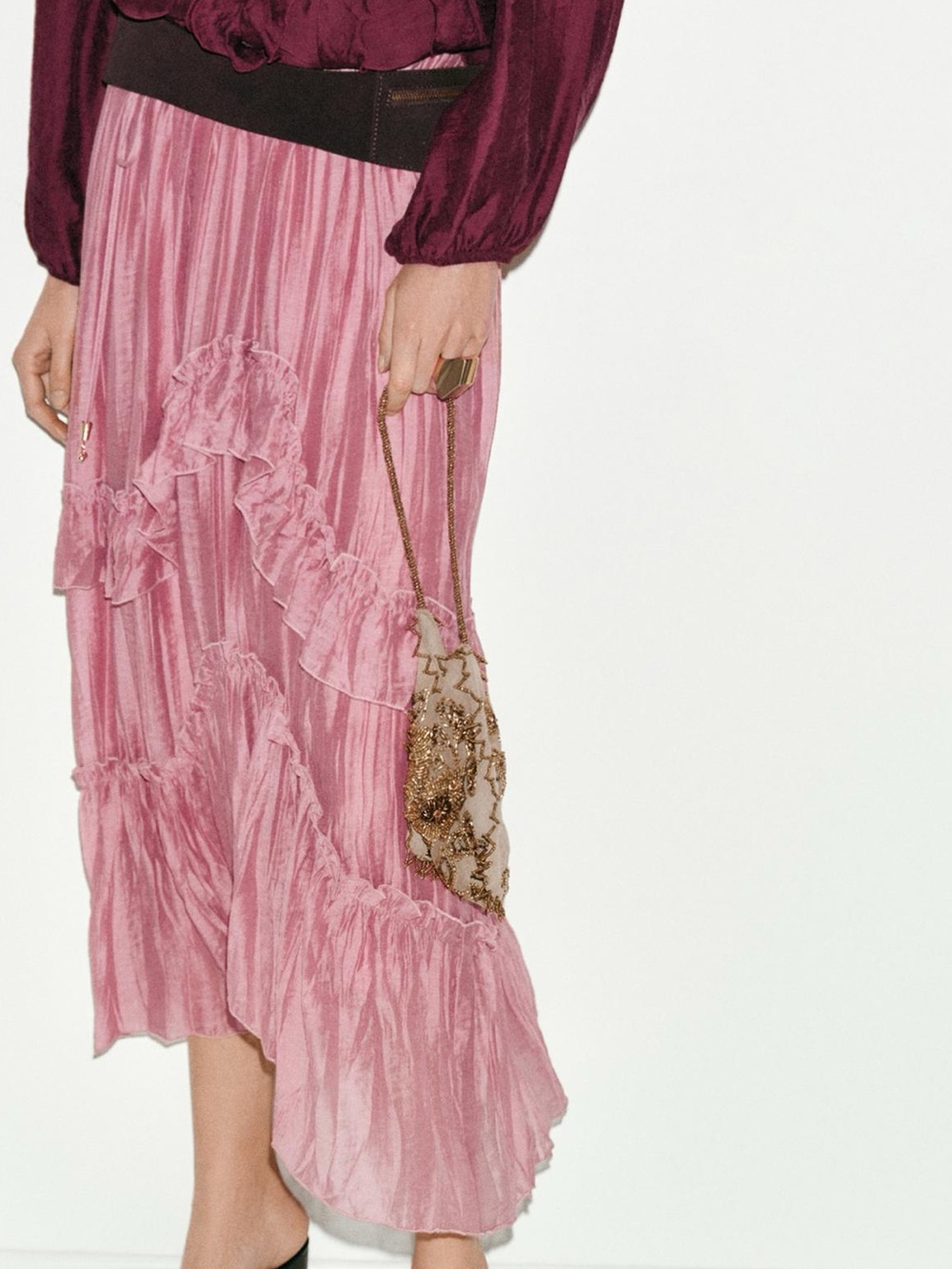 Ruffle-Trim Midi Skirt In Pink
